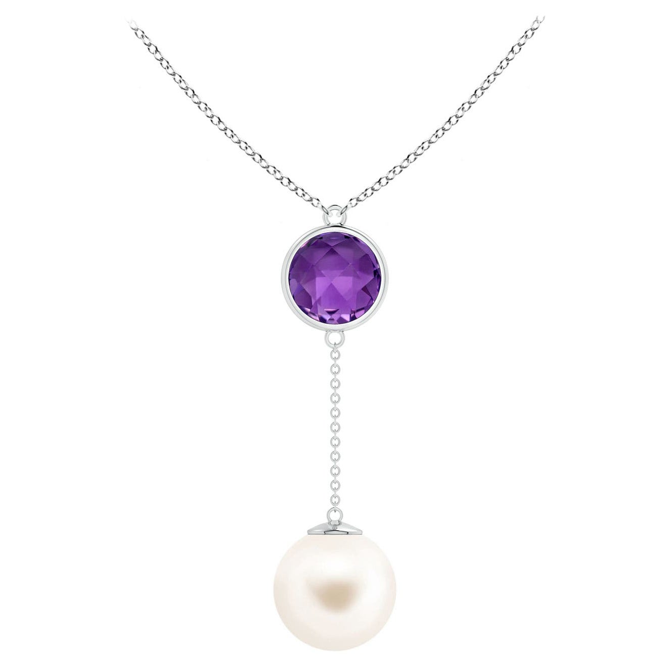Süßwasser-Zuchtperle & 2,85ct Amethyst-Lariat-Halskette aus 14K Weißgold