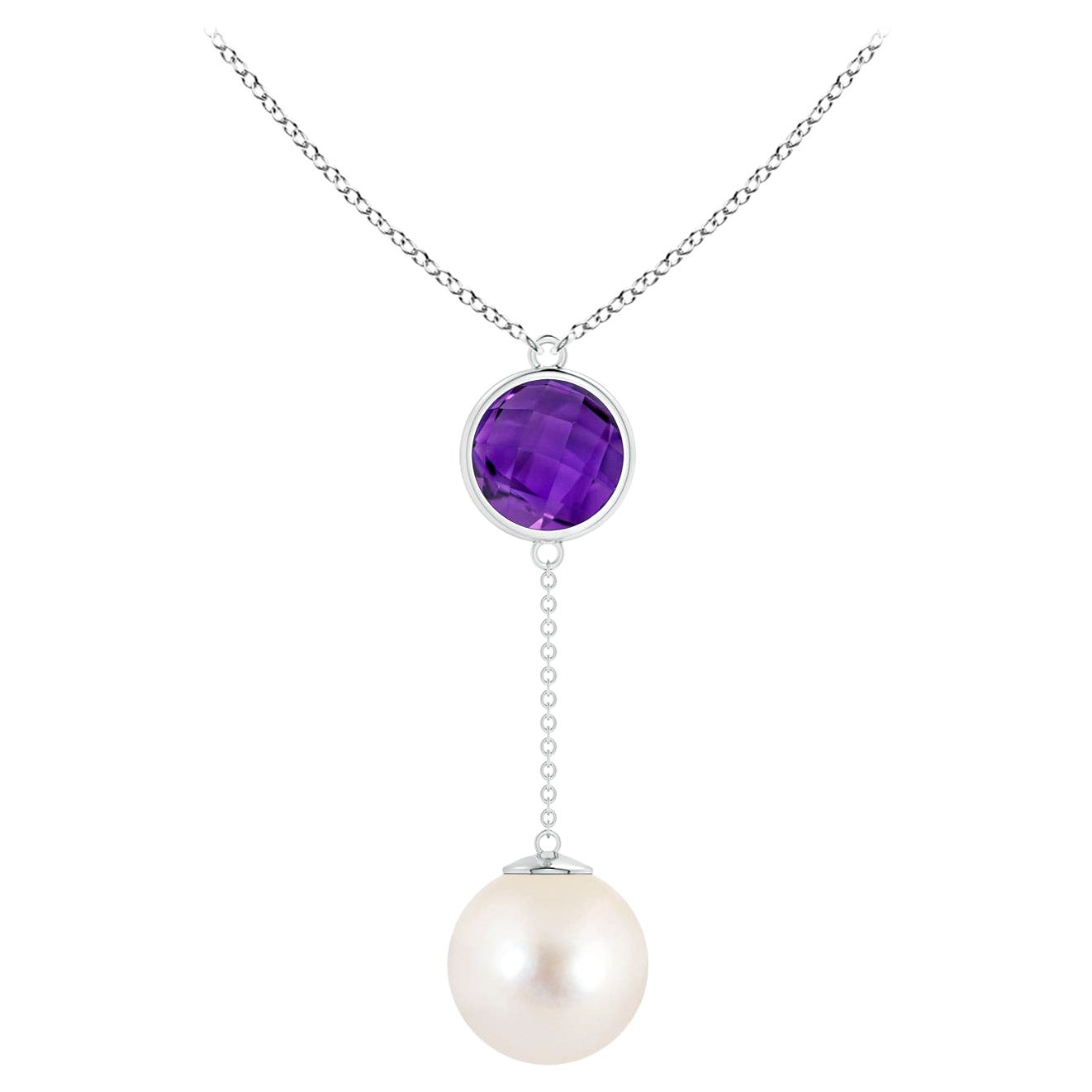 Süßwasser-Zuchtperle & 2,85ct Amethyst-Lariat-Halskette aus 14K Weißgold