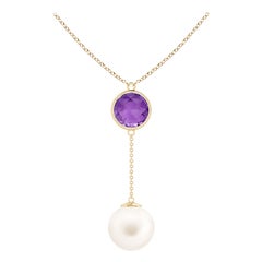 Freshwater Cultured Pearl & 2.85ct Amethyst Lariat Necklace in 14K Yellow Gold
