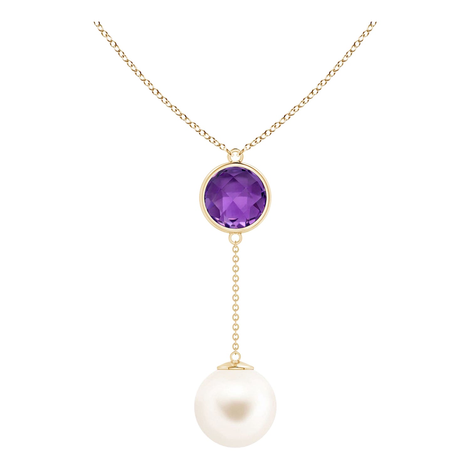 Collar lazo de perlas cultivadas de agua dulce y amatista de 2,85 ct en oro amarillo de 14 quilates