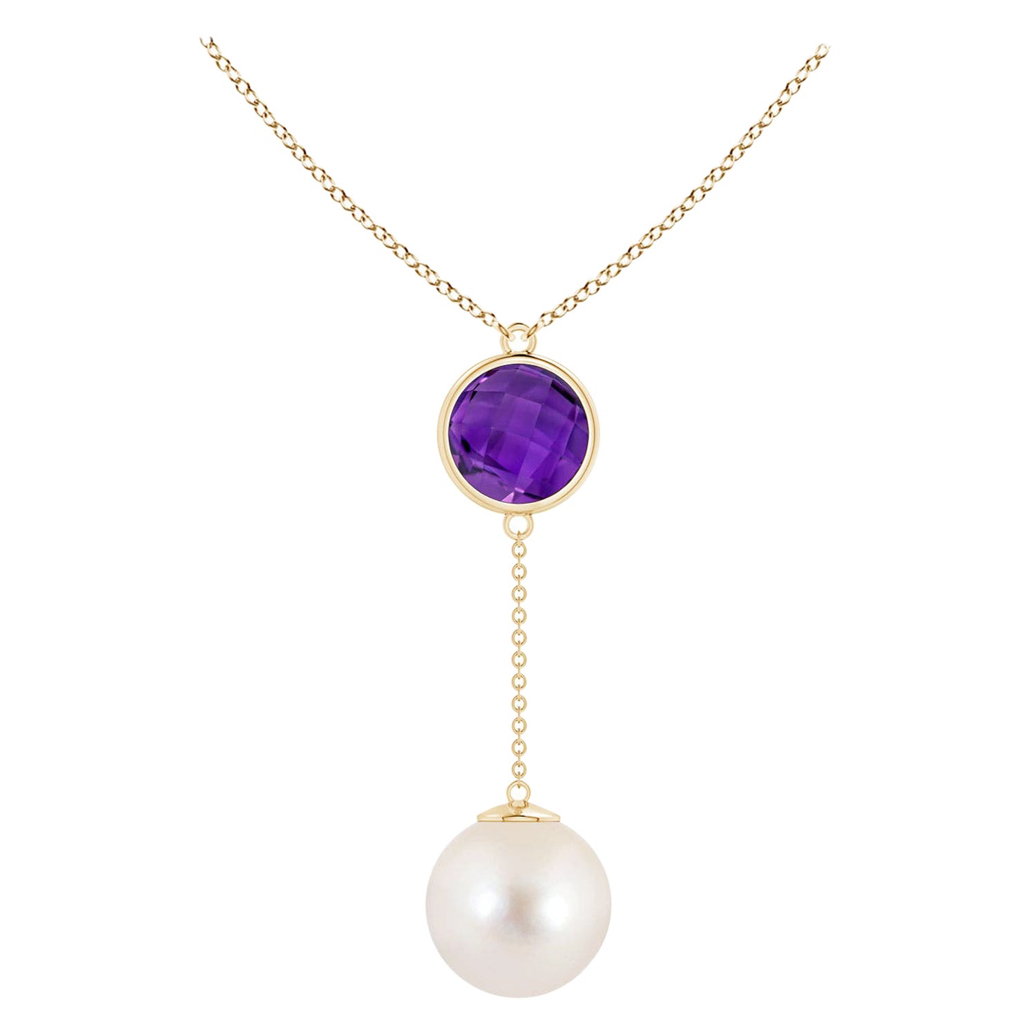 Süßwasser-Zuchtperle & 2,85ct Amethyst Lariat Halskette in 14K Gelbgold