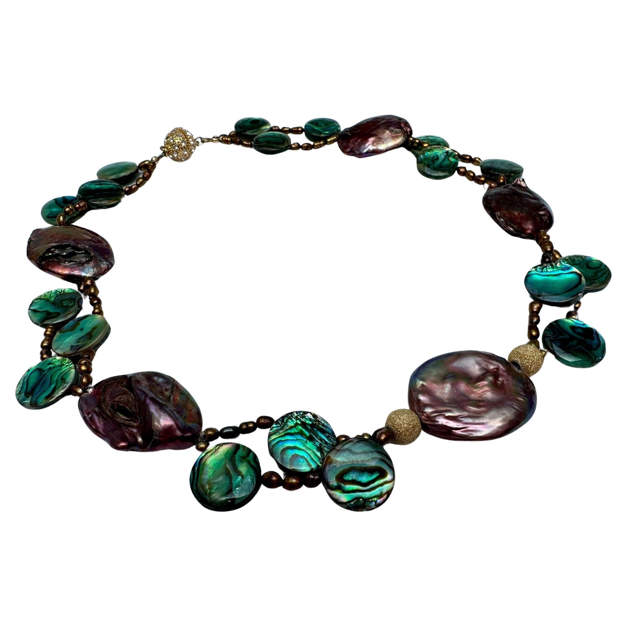 Round Cut Freshwater Cultured Pearl Abalone Necklace For Sale