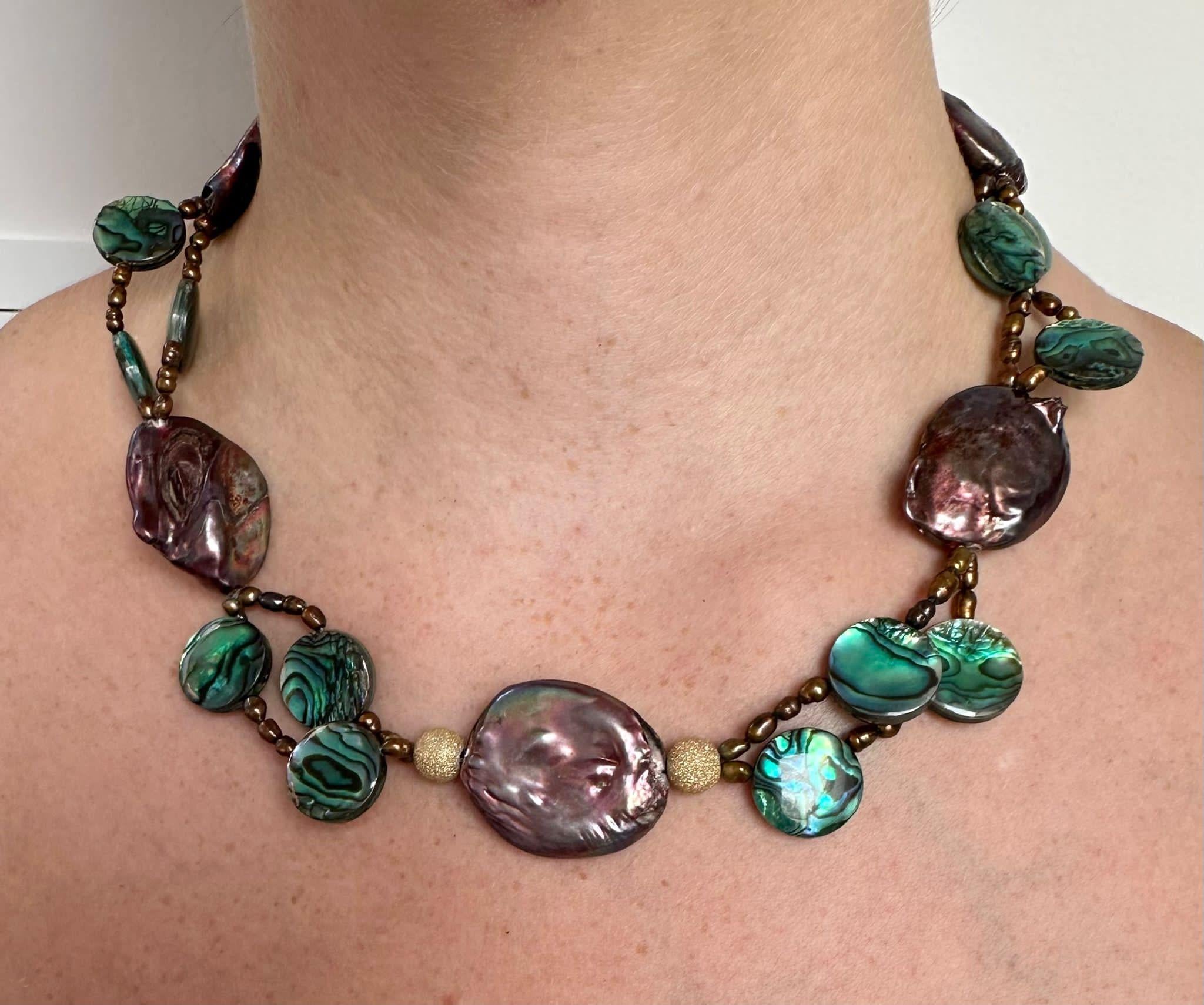 Freshwater Cultured Pearl Abalone Necklace In New Condition For Sale In Lake Worth, FL