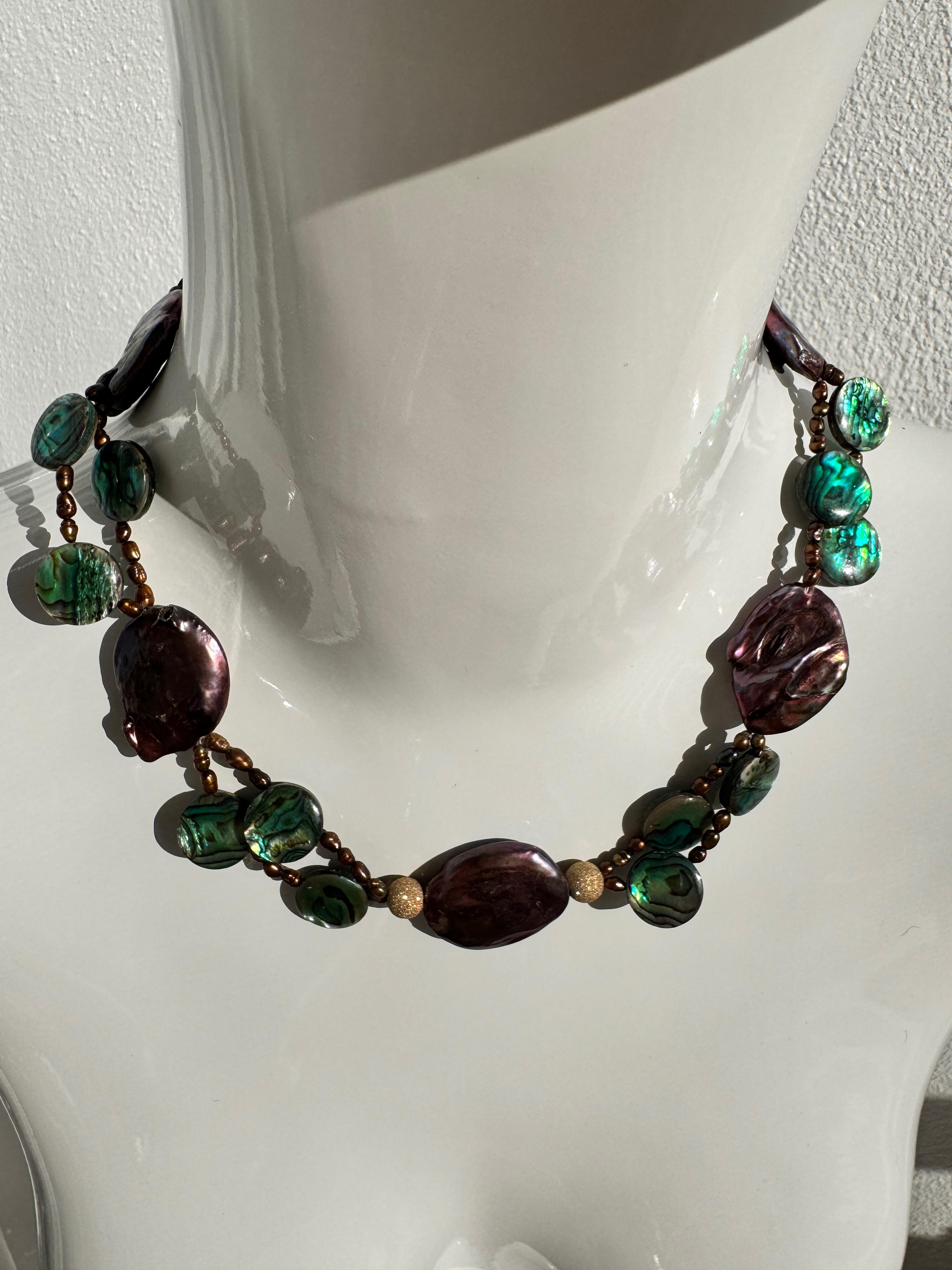 Women's Freshwater Cultured Pearl Abalone Necklace For Sale