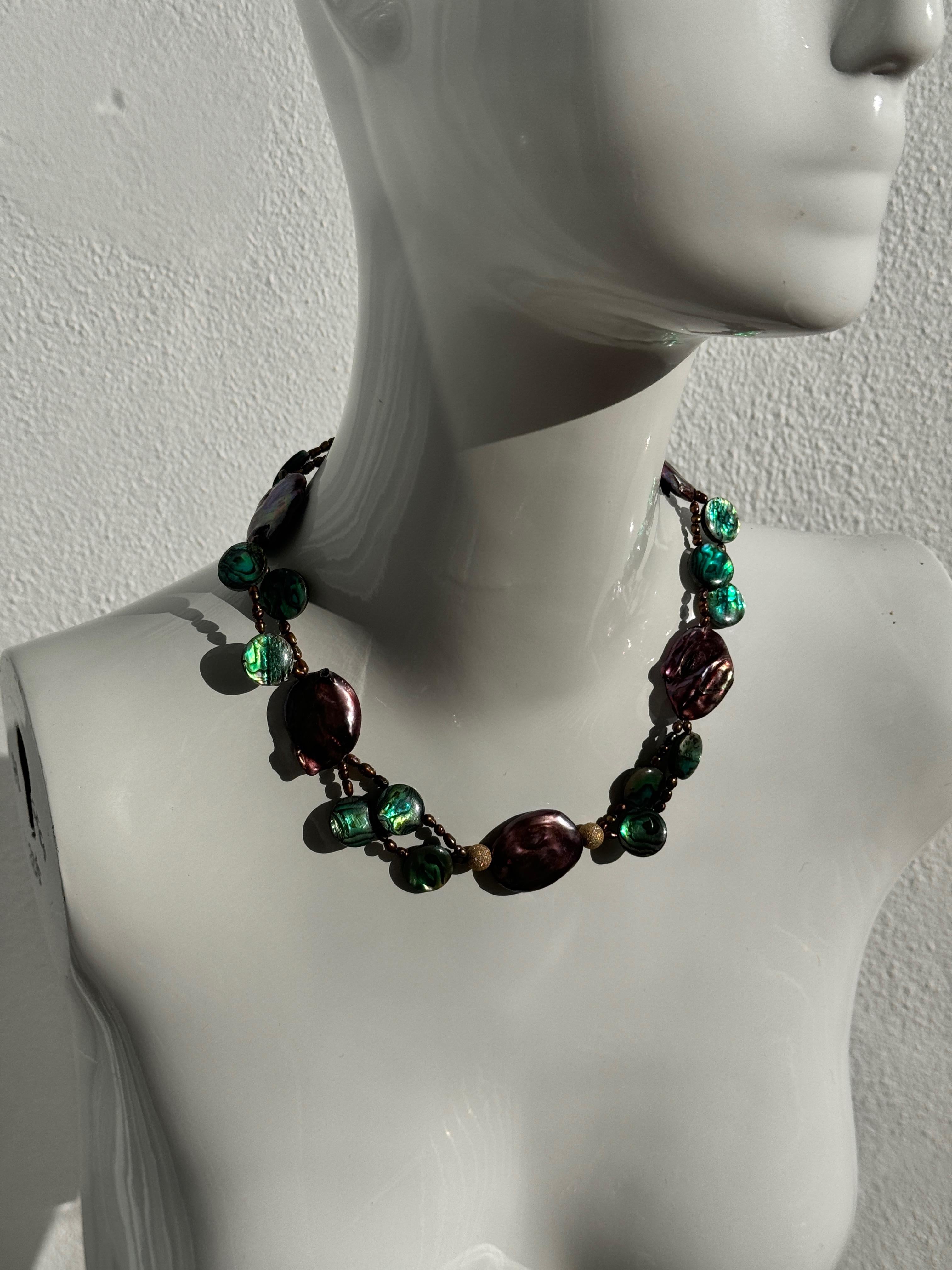 Freshwater Cultured Pearl Abalone Necklace For Sale 1