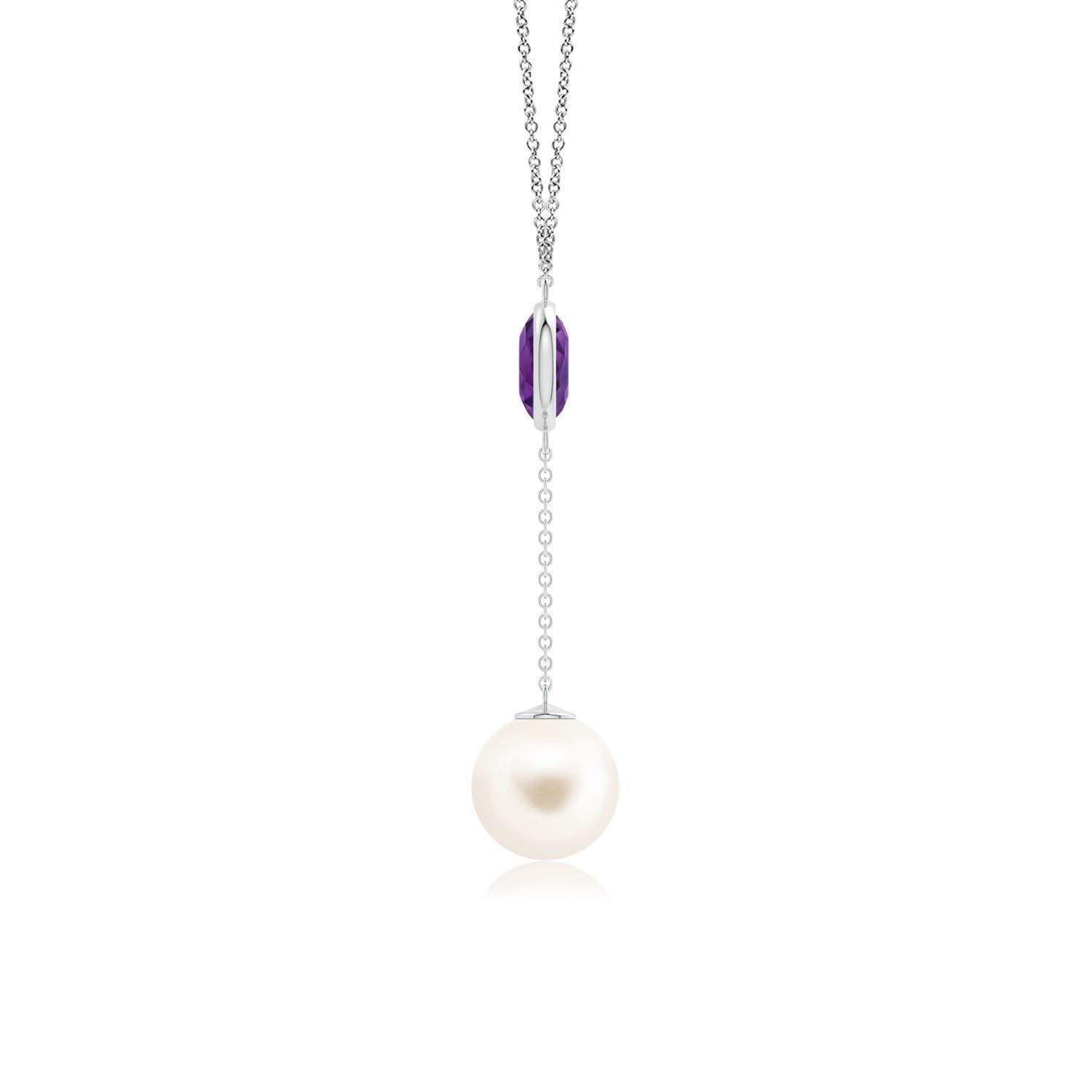 Cabochon Collana Lariat con perle d'acqua dolce e ametista da 1,65 carati in oro bianco 14 carati in vendita