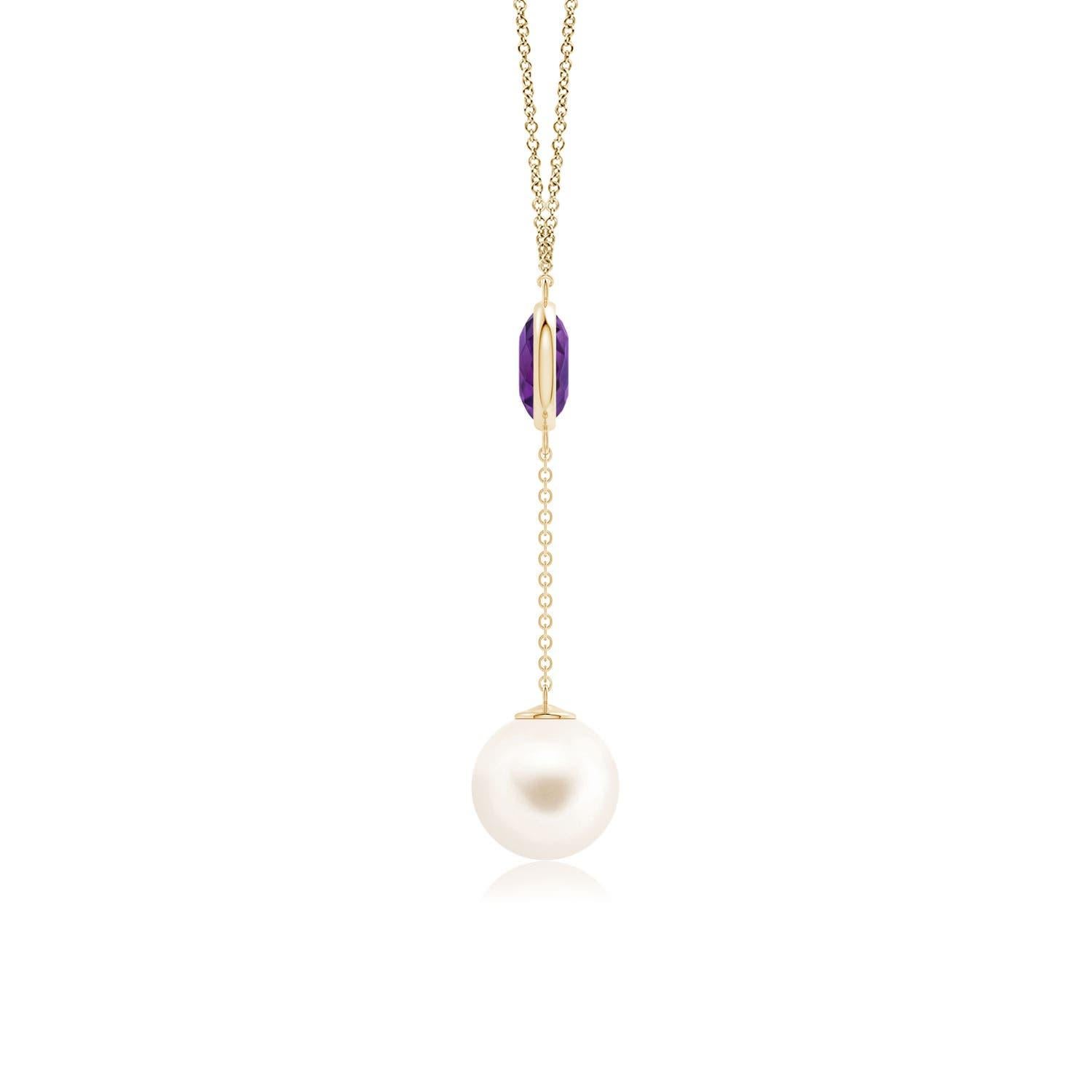 Taille cabochon Collier lariat en or jaune 14 carats, perles de culture d'eau douce et améthyste de 1,65 carat en vente