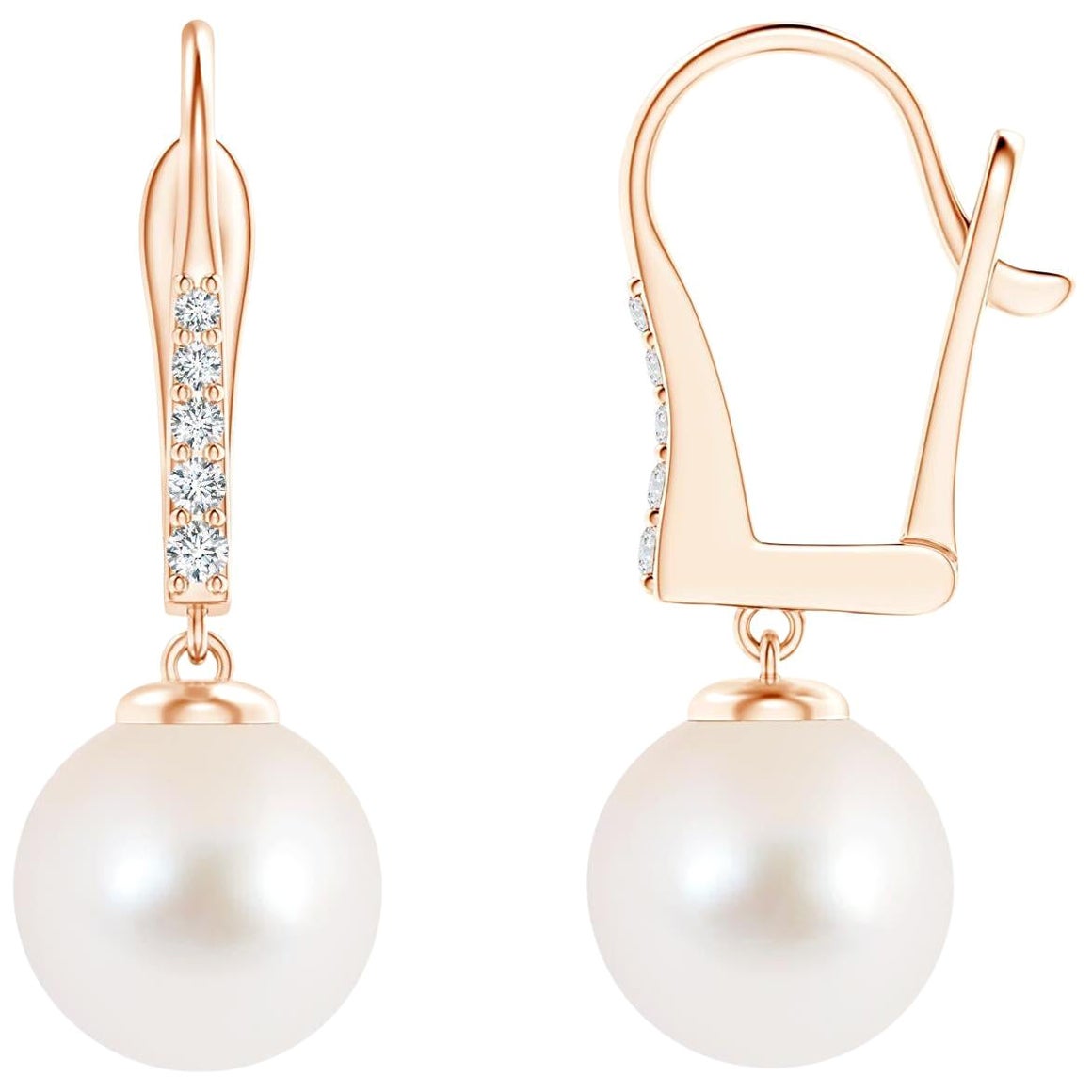 Boucles d'oreilles en or rose 14 carats avec perles de culture d'eau douce et diamants en vente