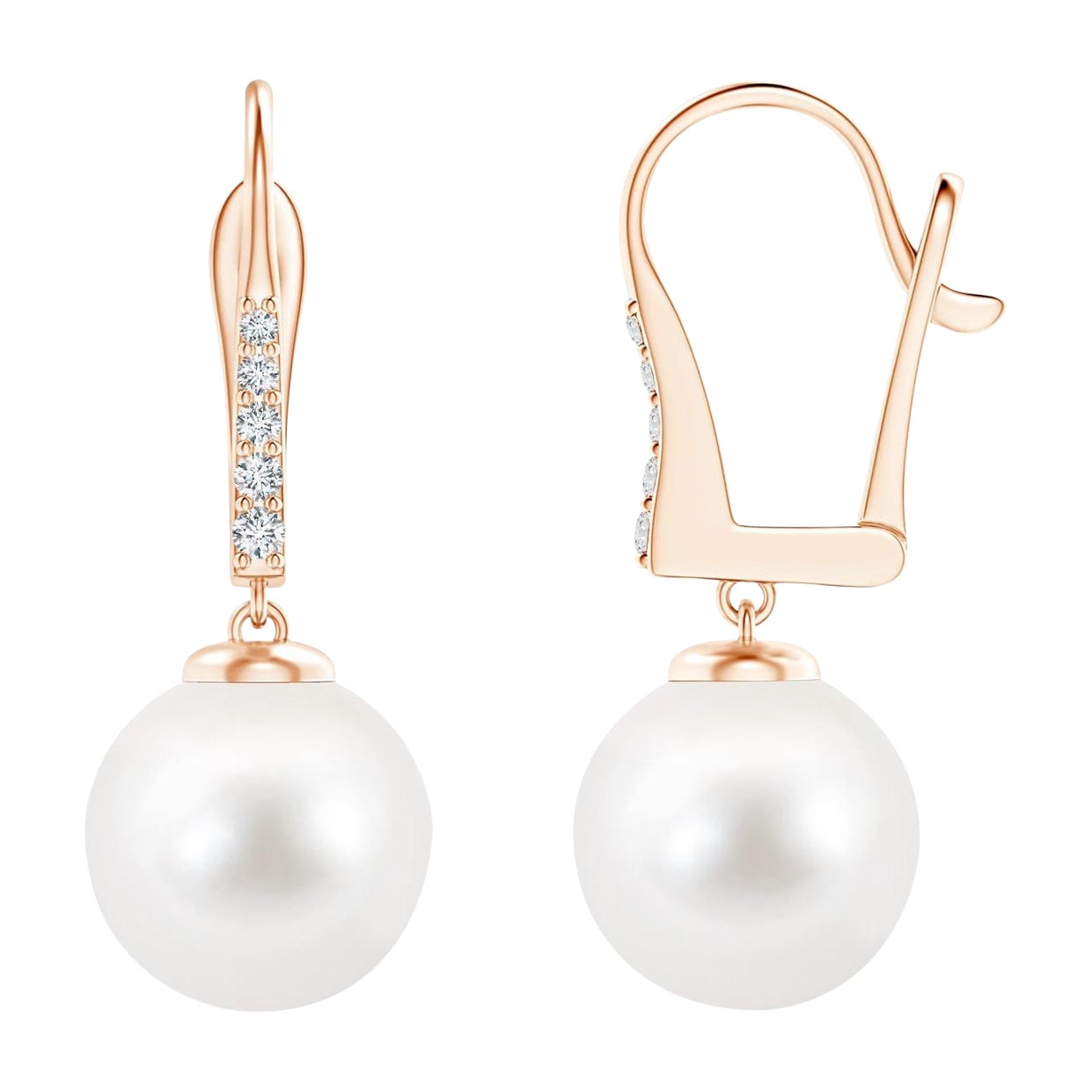 Boucles d'oreilles en or rose 14 carats avec perles de culture d'eau douce et diamants
