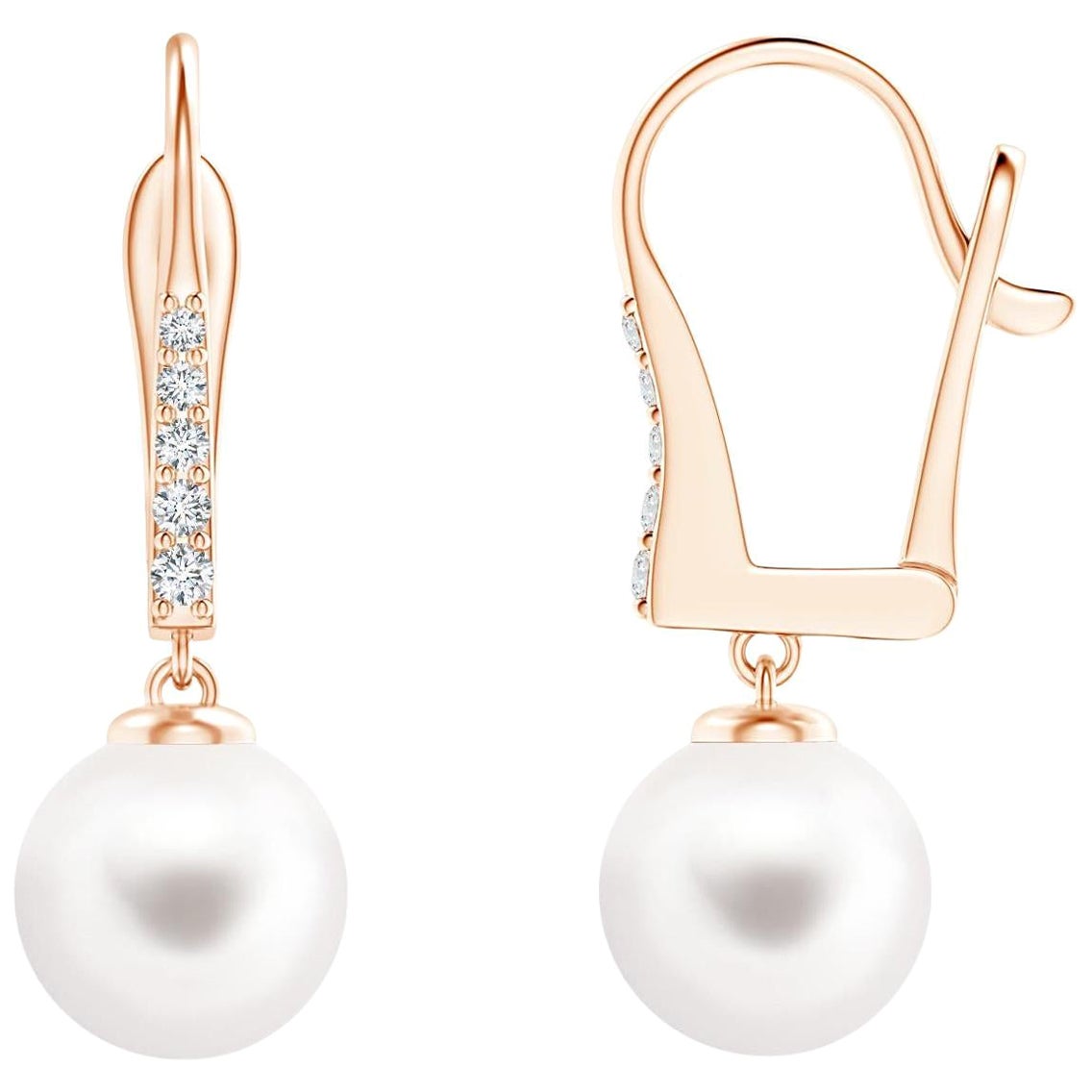 Boucles d'oreilles en or rose 14 carats avec perles de culture d'eau douce et diamants