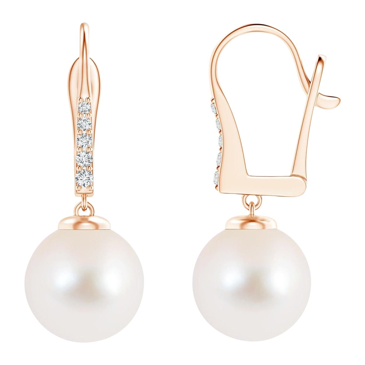 Boucles d'oreilles en or rose 14 carats avec perles de culture d'eau douce et diamants