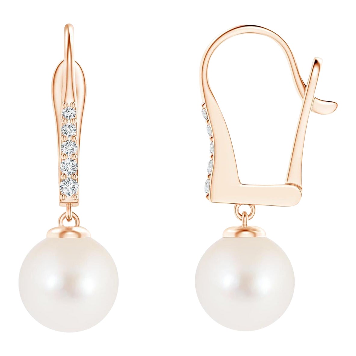 Boucles d'oreilles en or rose 14 carats avec perles de culture d'eau douce et diamants