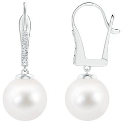 Freshwater Cultured Pearl and Diamond Earrings in 14K White Gold