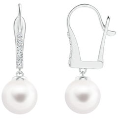 Freshwater Cultured Pearl and Diamond Earrings in 14K White Gold