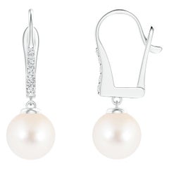 Freshwater Cultured Pearl and Diamond Earrings in 14K White Gold