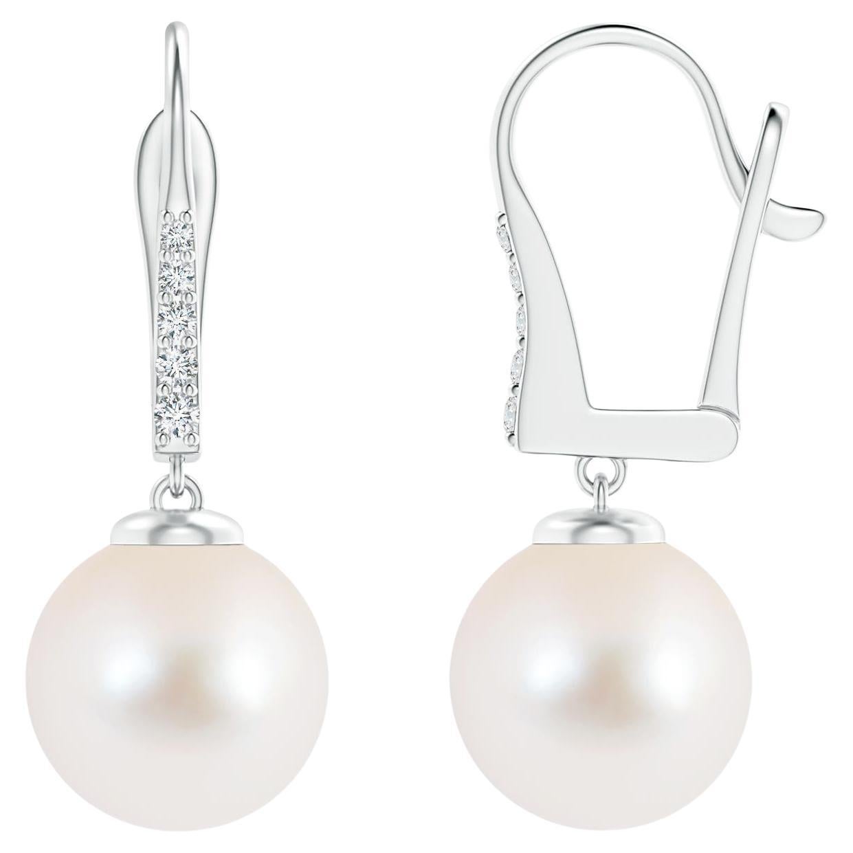 Freshwater Cultured Pearl and Diamond Earrings in 14K White Gold For Sale