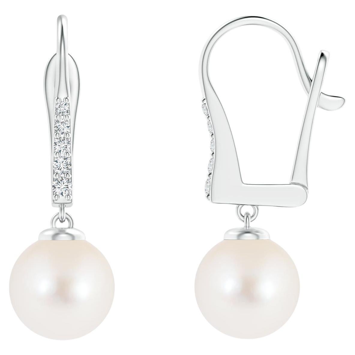 Boucles d'oreilles en or blanc 14K avec perles de culture d'eau douce et diamants