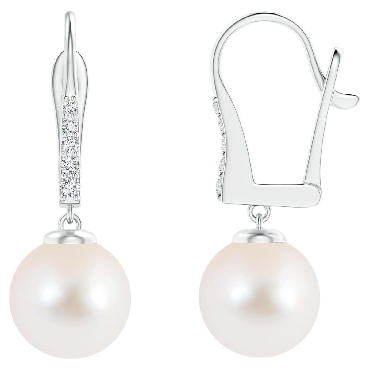 Freshwater Cultured Pearl and Diamond Earrings in 14K White Gold For Sale