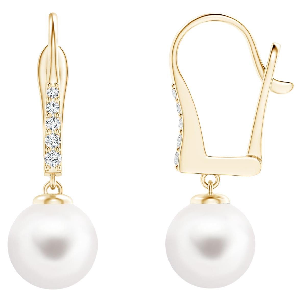 Freshwater Cultured Pearl and Diamond Earrings in 14K Yellow Gold