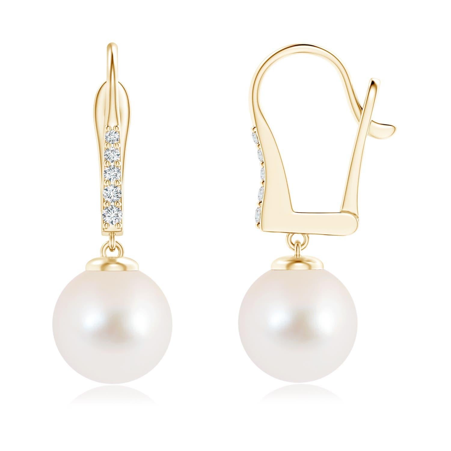 Freshwater Cultured Pearl and Diamond Earrings in 14K Yellow Gold