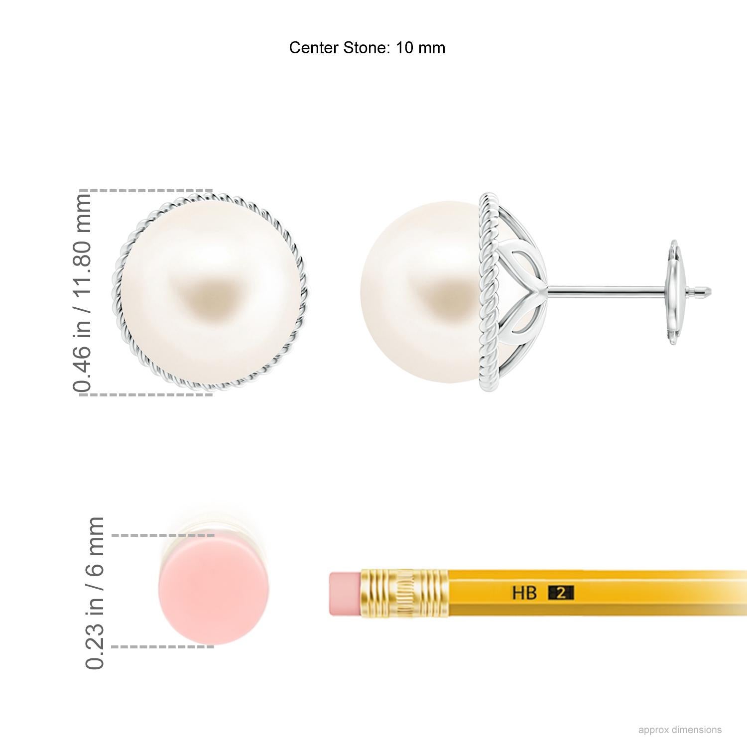 Redefine elegance with this alluring pair of pearl stud earrings. The twisted rope design around the two round Freshwater cultured pearls in white lends a touch of uniqueness to the pair. These pearl button earrings are all about subtle charm and