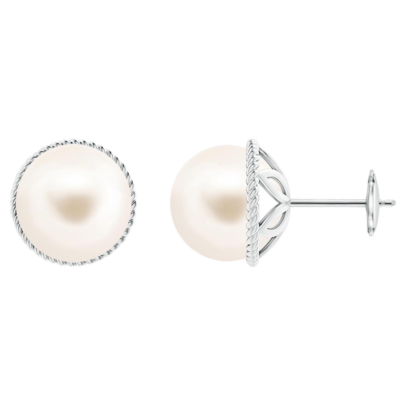 Freshwater Cultured Pearl Earrings with Twisted Rope Frame in 14K White Gold