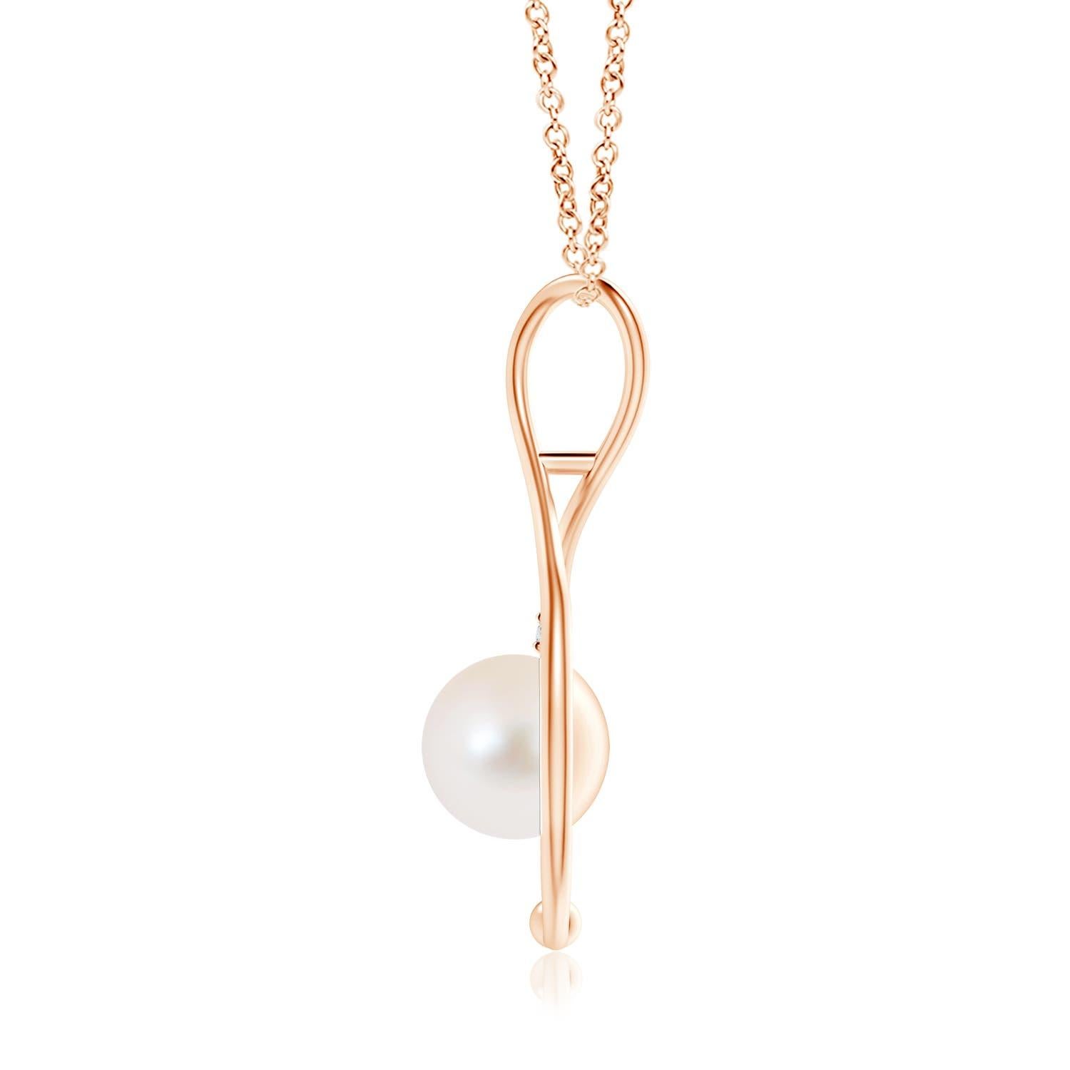 Classique moderne, ce collier infini en perles en or rose 14 carats est une belle interprétation du célèbre symbole de l'infini. La boucle à l'infini câline délicatement la perle de culture d'eau douce ronde pour évoquer un sentiment de tendresse.