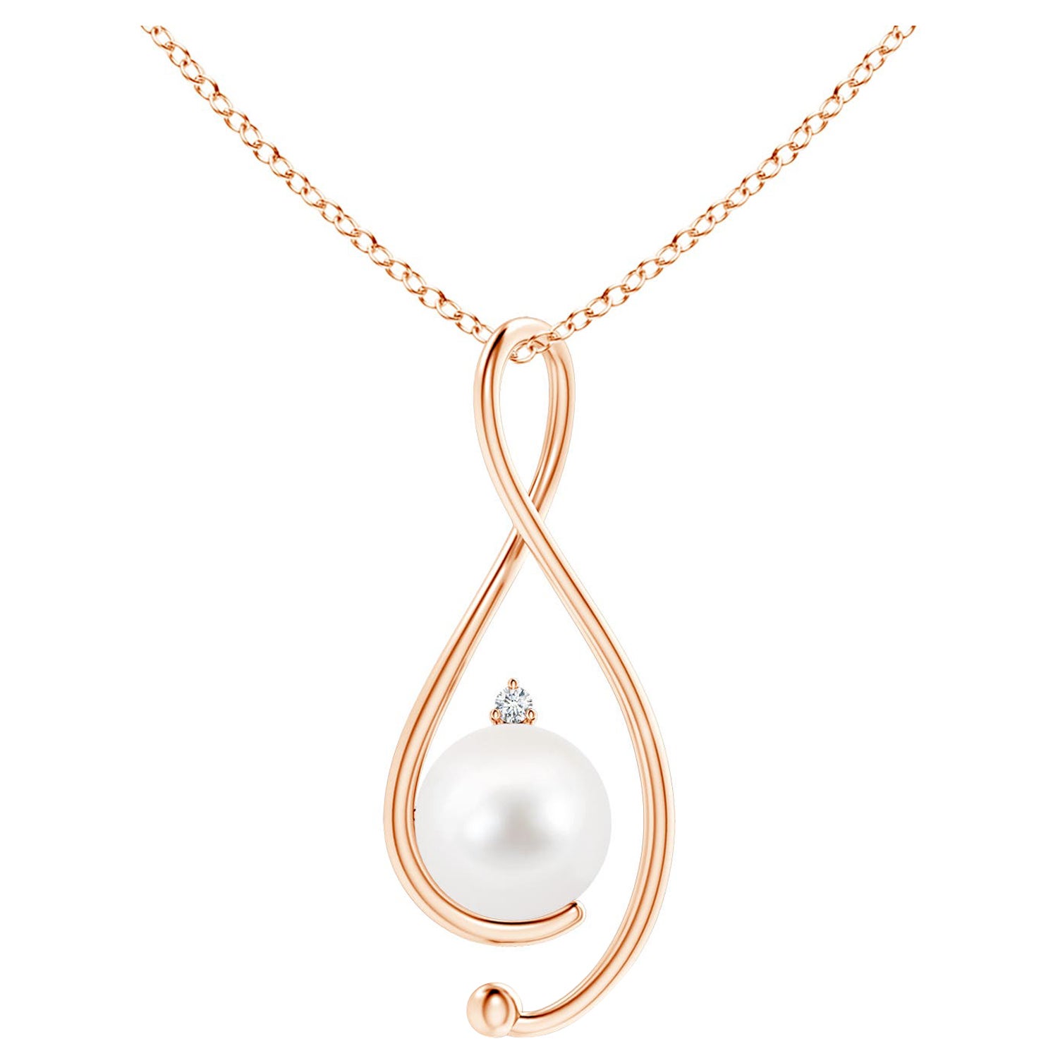 Colgante Infinito de Perla Cultivada de Agua Dulce con Diamante en Oro Rosa de 14K en venta