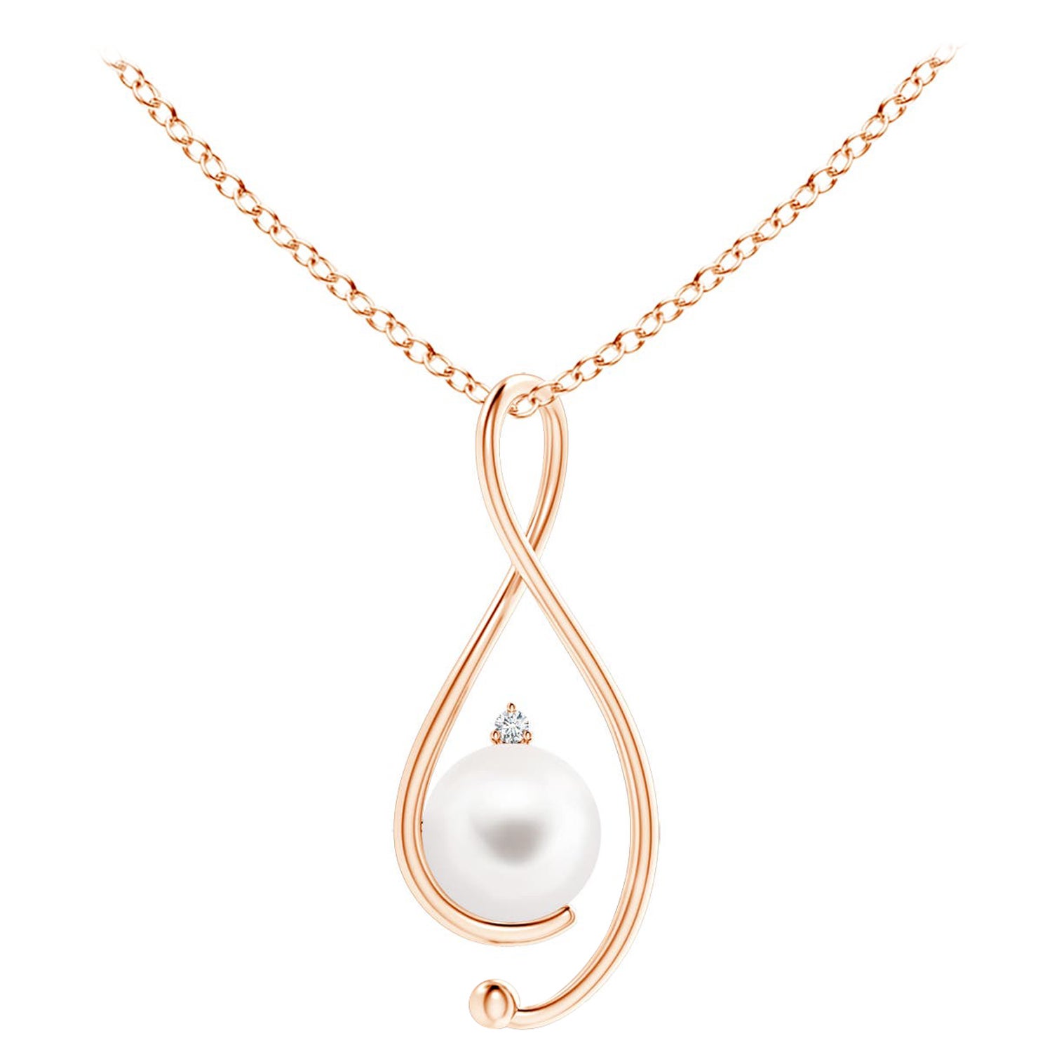 Pendentif Infinity en or rose 14 carats avec perles de culture d'eau douce et diamants
