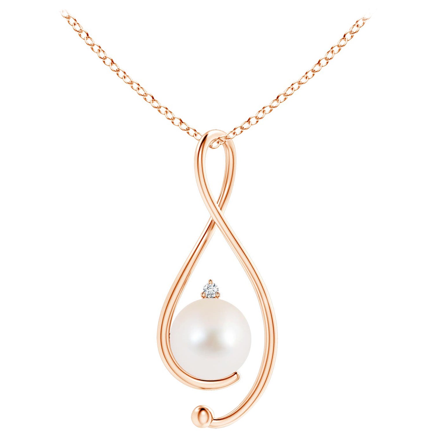 Colgante Infinito de Perla Cultivada de Agua Dulce con Diamante en Oro Rosa de 14K