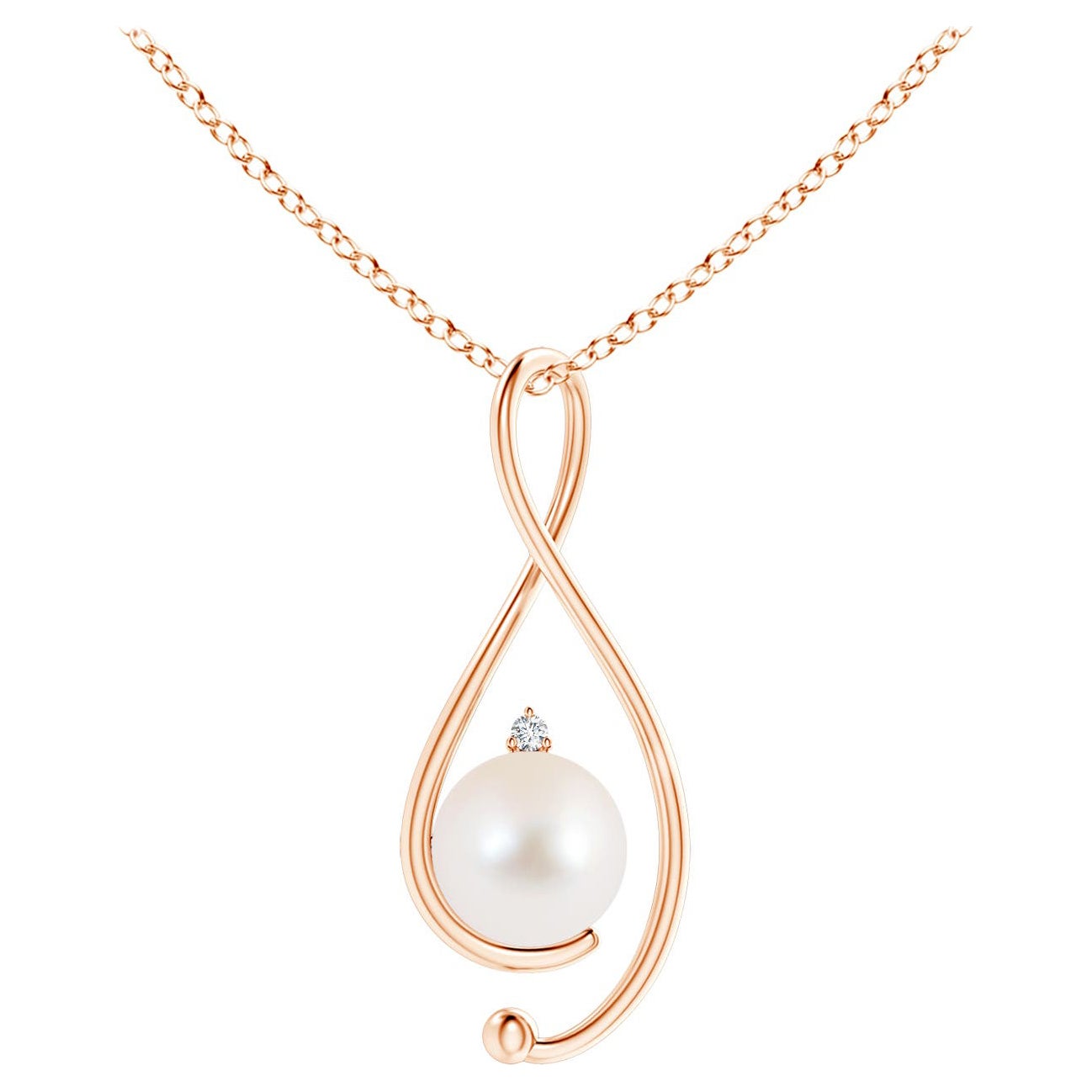 Colgante Infinito de Perla Cultivada de Agua Dulce con Diamante en Oro Rosa de 14K