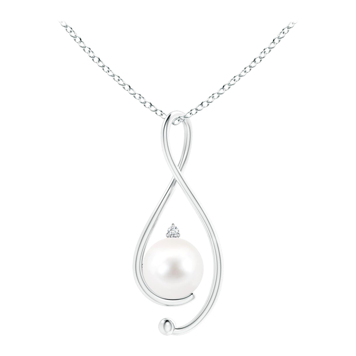 Ciondolo Infinity con perla d'acqua dolce coltivata e diamante in oro bianco 14 carati