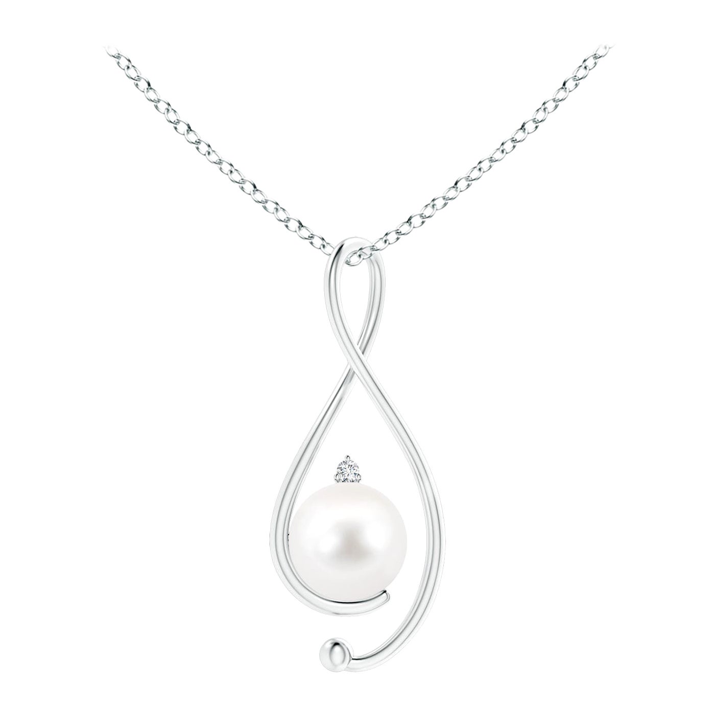 Ciondolo Infinity con perla d'acqua dolce coltivata e diamante in oro bianco 14 carati