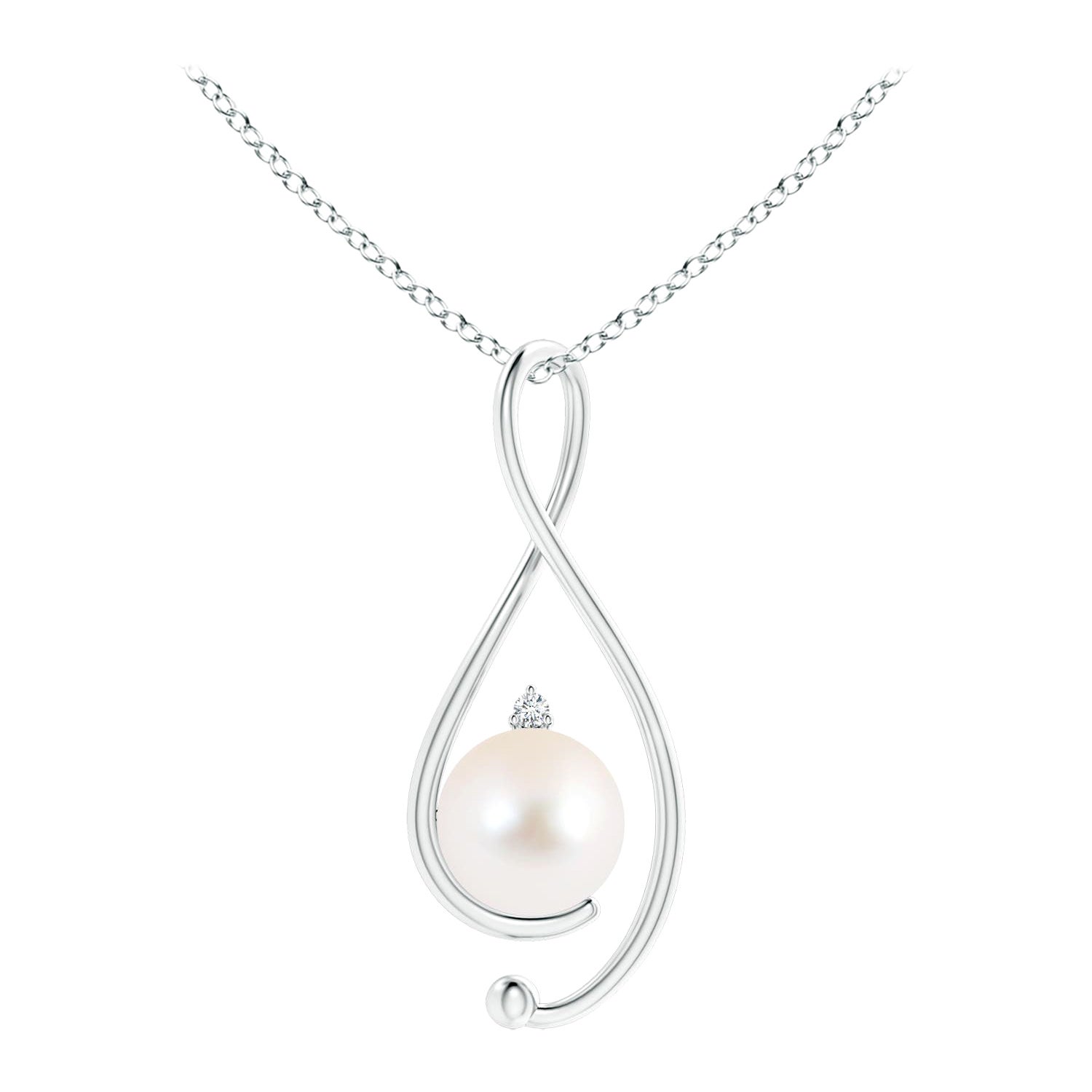 Ciondolo Infinity con perla d'acqua dolce coltivata e diamante in oro bianco 14 carati