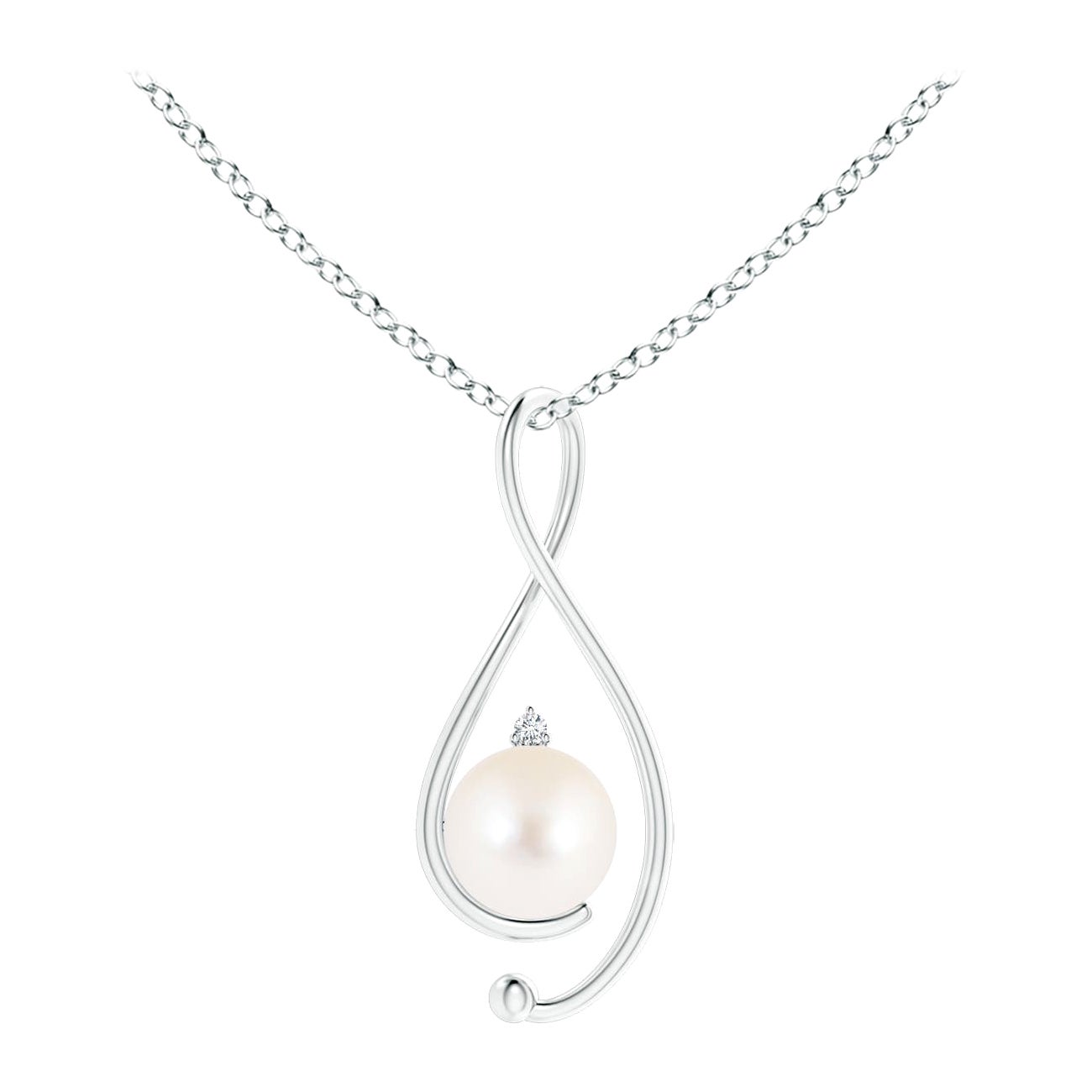 Ciondolo Infinity con perla d'acqua dolce coltivata e diamante in oro bianco 14 carati
