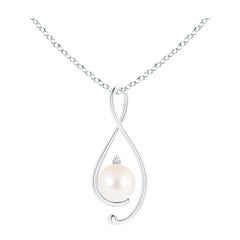Freshwater Cultured Pearl Infinity Pendant with Diamond in 14K White Gold