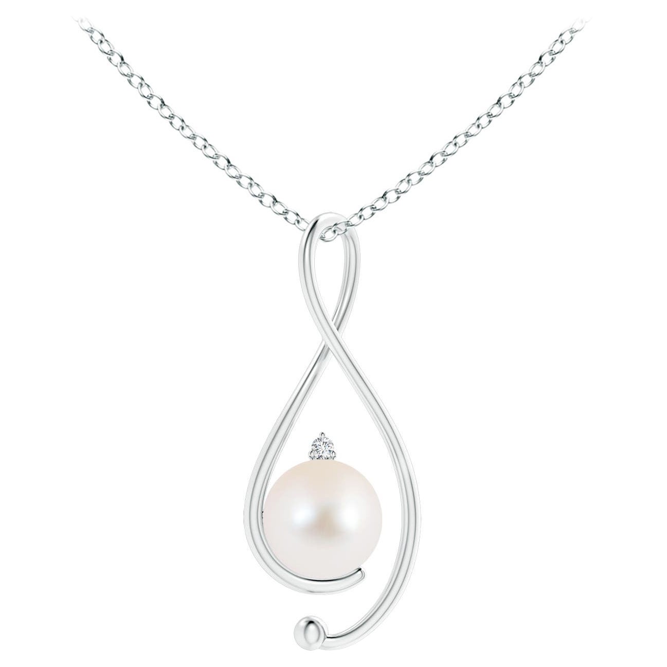 Ciondolo Infinity con perla d'acqua dolce coltivata e diamante in oro bianco 14 carati