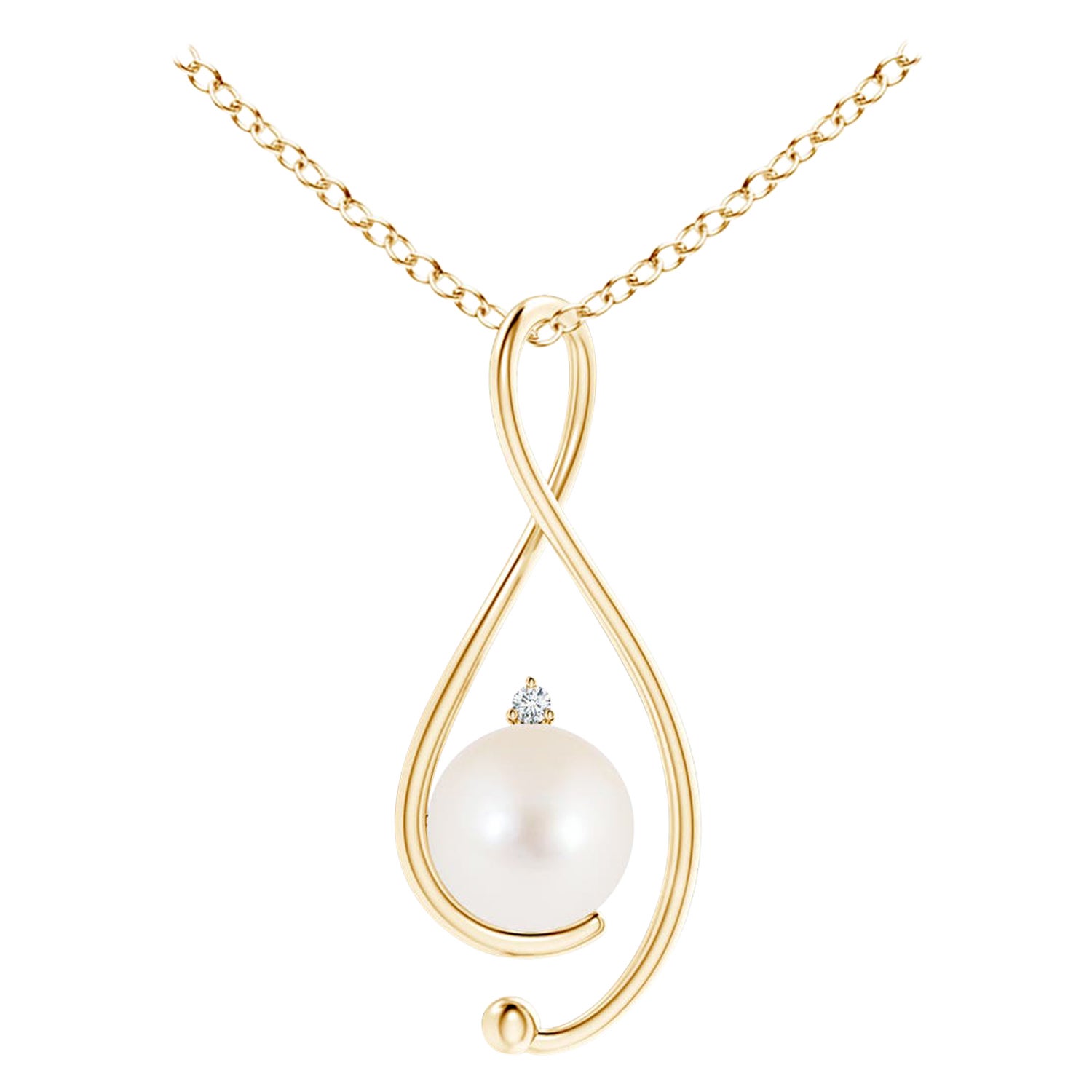 Colgante Infinito de Perla Cultivada de Agua Dulce con Diamante en Oro Amarillo de 14K