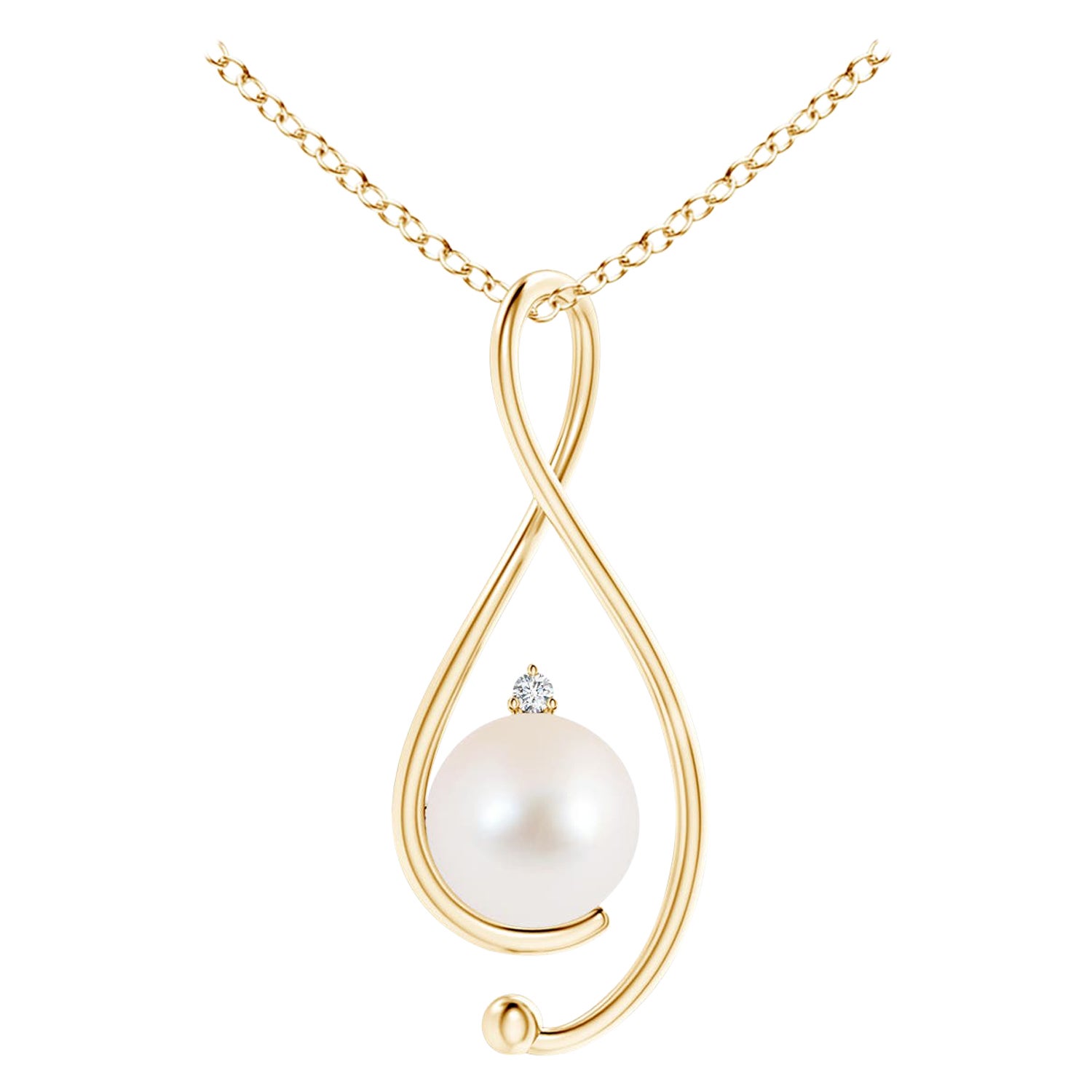 Colgante Infinito de Perla Cultivada de Agua Dulce con Diamante en Oro Amarillo de 14K