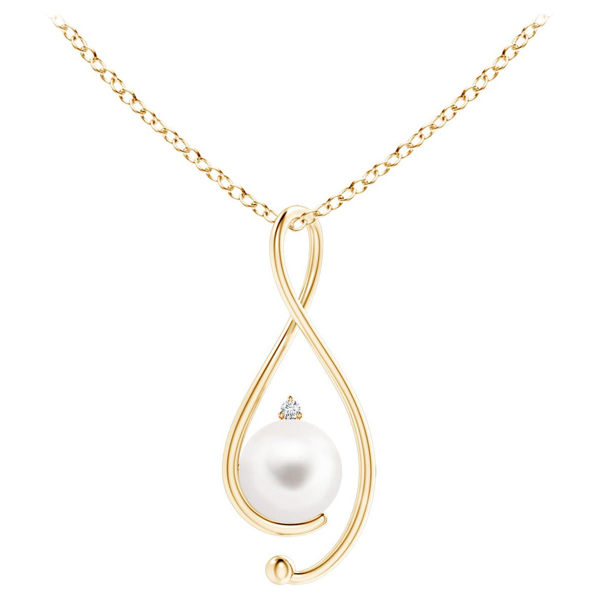 Colgante Infinito de Perla Cultivada de Agua Dulce con Diamante en Oro Amarillo de 14K en venta