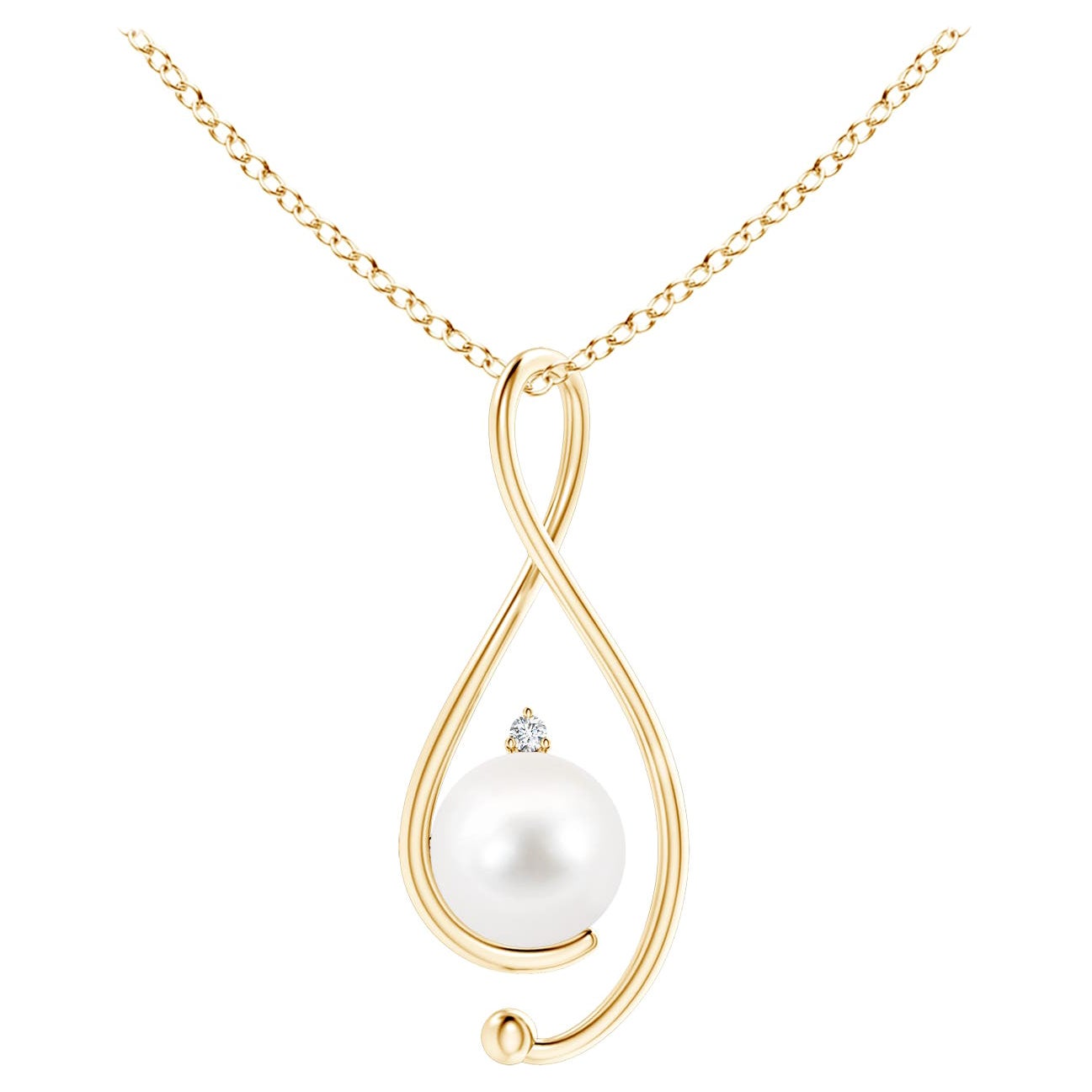 Colgante Infinito de Perla Cultivada de Agua Dulce con Diamante en Oro Amarillo de 14K