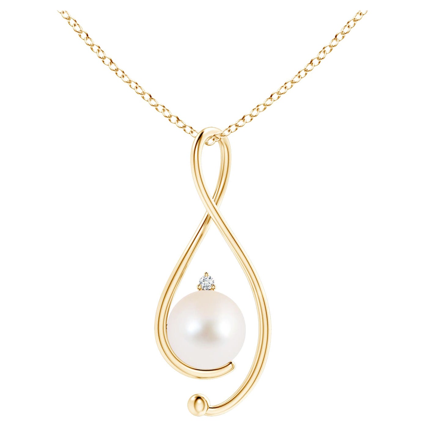 Colgante Infinito de Perla Cultivada de Agua Dulce con Diamante en Oro Amarillo de 14K