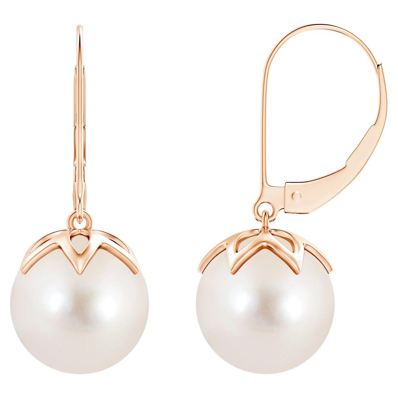 Freshwater Cultured Pearl Leverback Drop Earrings in 14K Rose Gold For Sale