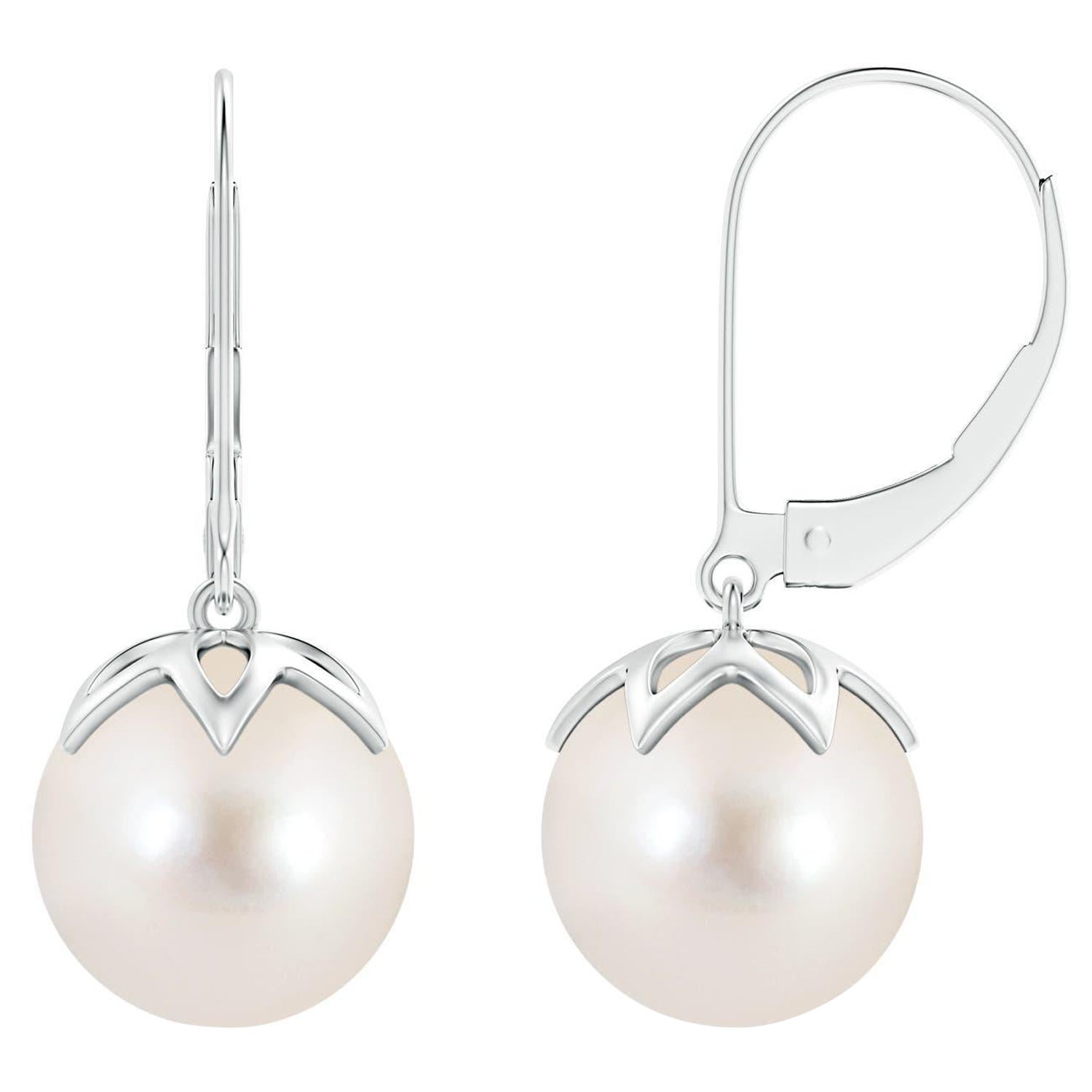 Pendants d'oreilles en or blanc 14K avec perles de culture d'eau douce à levier