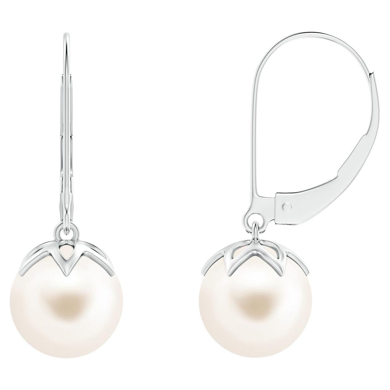 Freshwater Cultured Pearl Leverback Drop Earrings in 14K White Gold For Sale