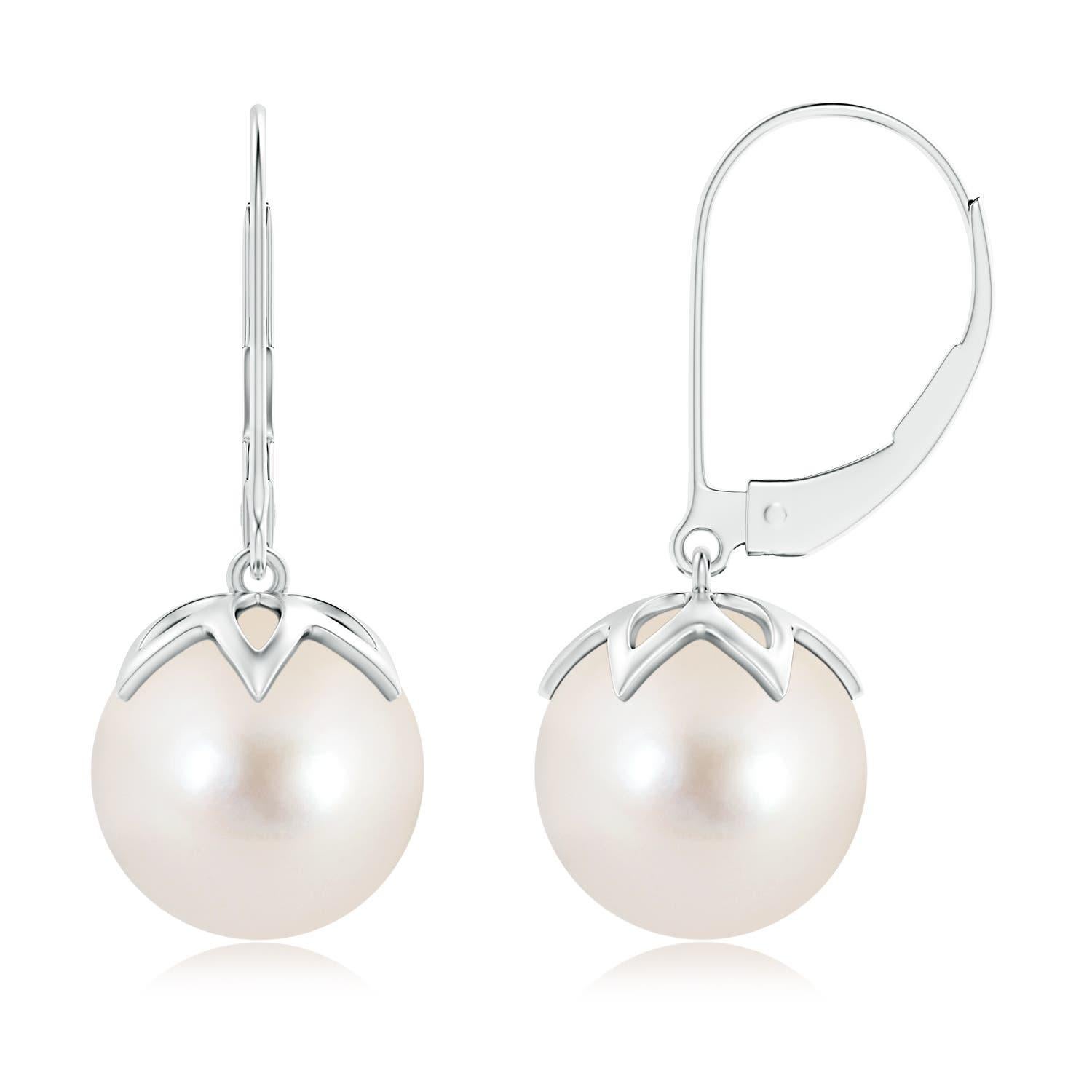 Pendants d'oreilles en or blanc 14K avec perles de culture d'eau douce à levier