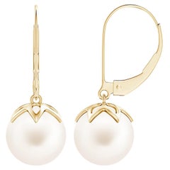 Freshwater Cultured Pearl Leverback Drop Earrings in 14K Yellow Gold