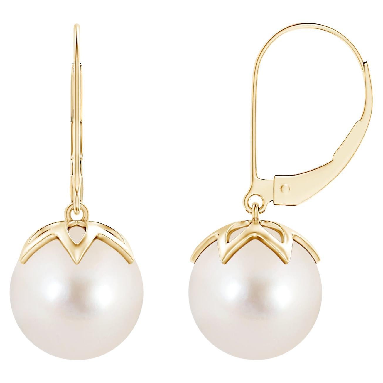 Freshwater Cultured Pearl Leverback Drop Earrings in 14K Yellow Gold