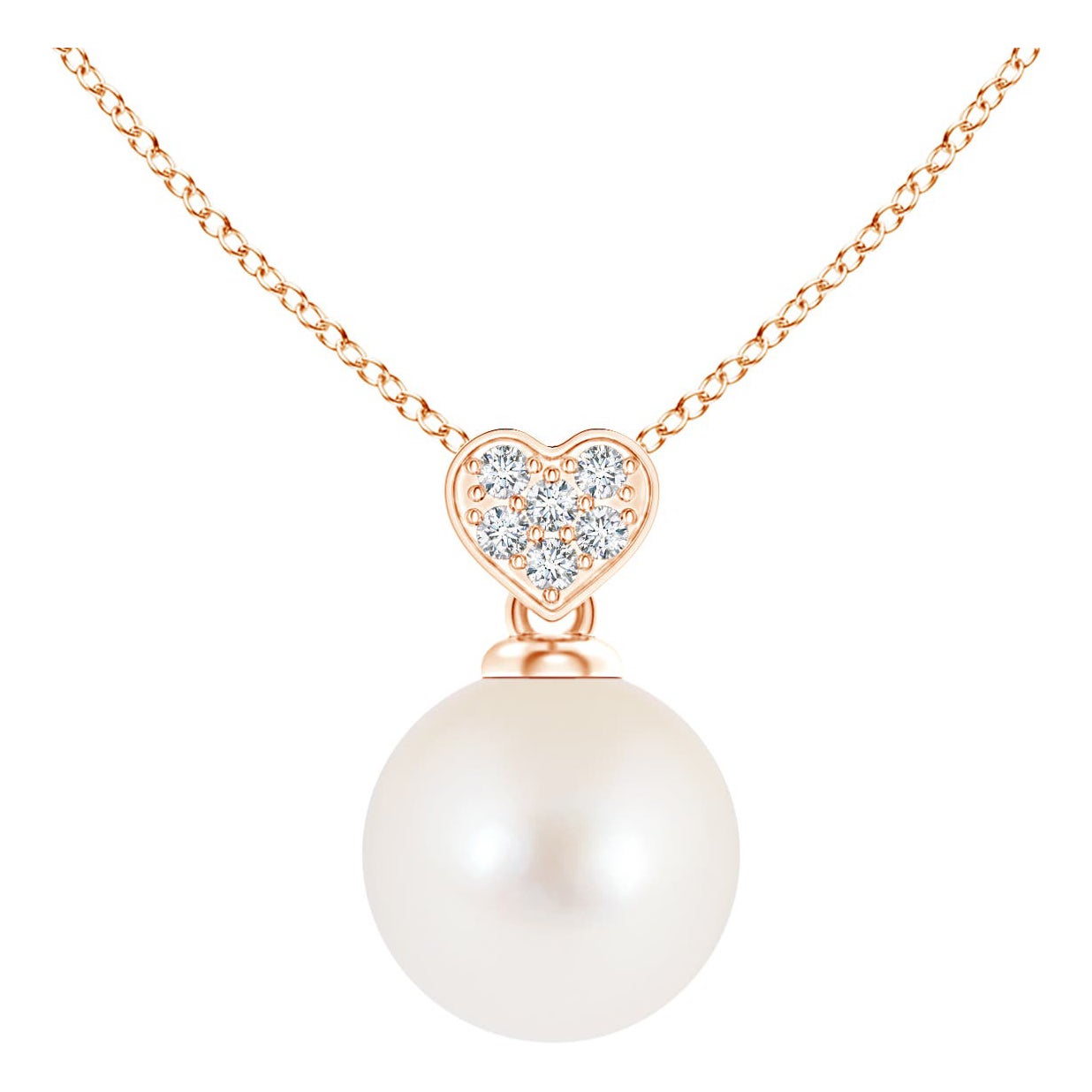 Pendentif perles de culture d'eau douce avec balle en forme de cœur en or rose 14 carats