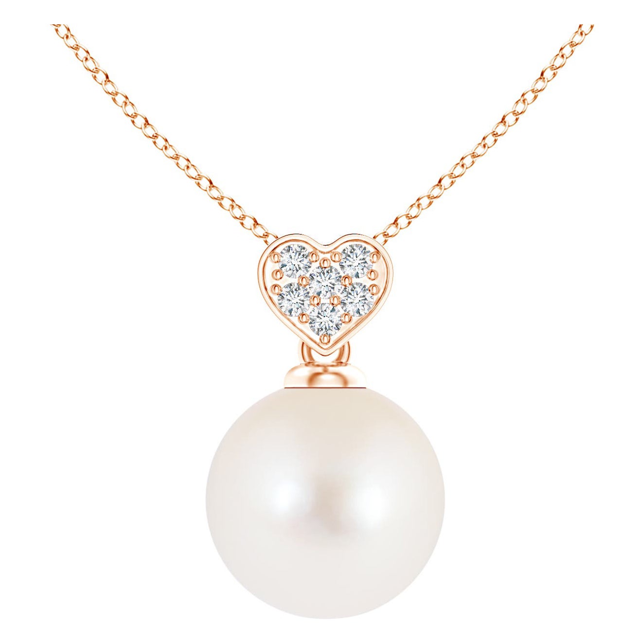 Pendentif perles de culture d'eau douce avec balle en forme de cœur en or rose 14 carats